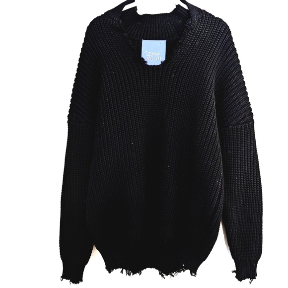 Simon Miller ‘Rhett’ Distressed Cotton Sweater – Black – Size XS - Picture 1 of 8